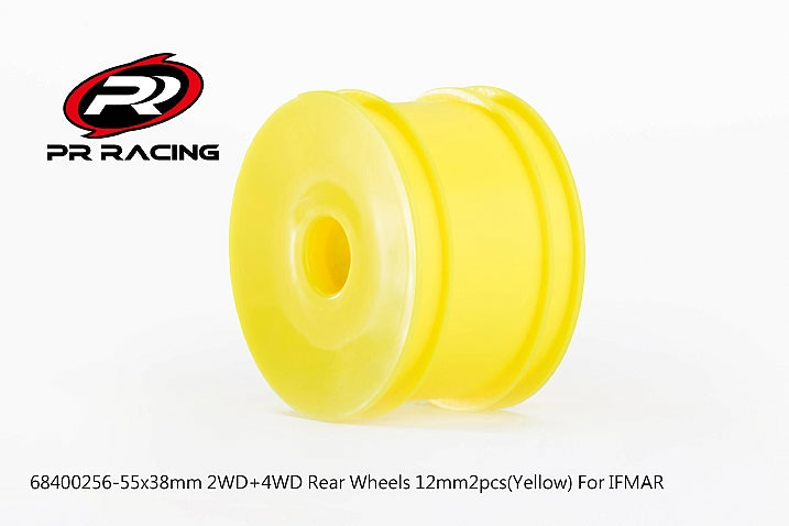 PR Racing 55x38mm 2WD+4WD Rear Wheels 12mm Yellow (8 pcs)